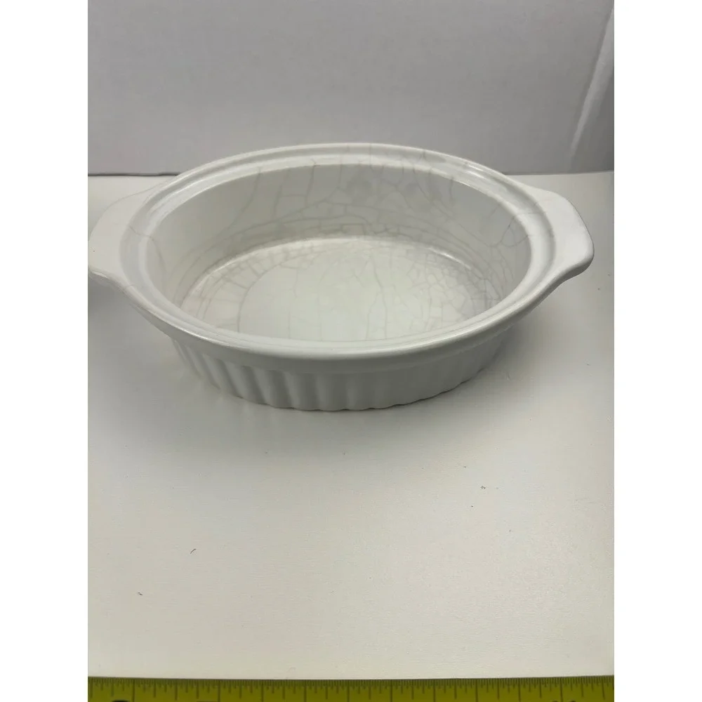 Vintage White Japan Covered Casserole‎ Dish Oven Proof Oval Lid Stoneware Ribbed